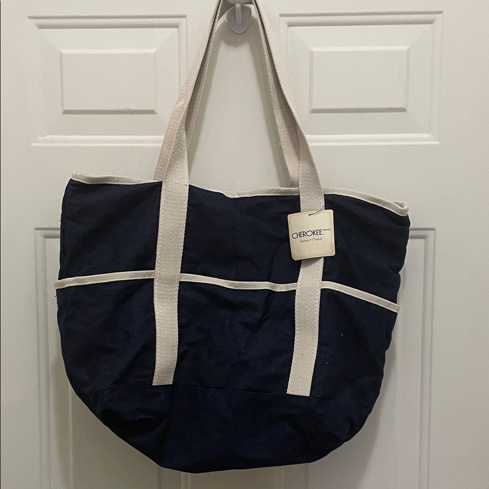 Cherokee Navy Tote with Cream Trim and Straps